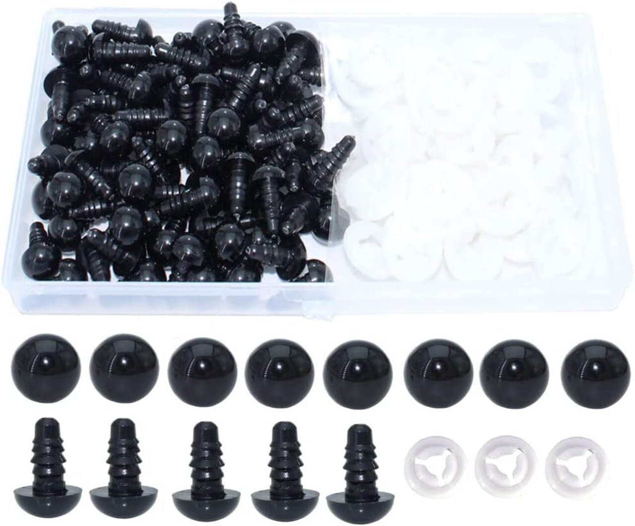 50pcs 12mm Black Solid Plastic Safety Eyes with Washers – DIY Doll, Puppet & Plush Animal Craft Supplies